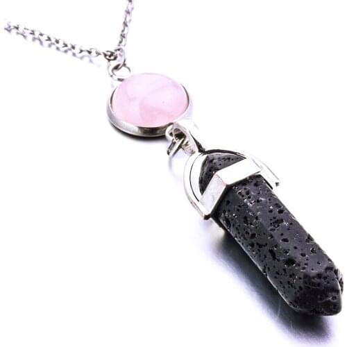 12mm Natural Stone Hexagon Prism Lava Necklace Diy Aromatherapy Essential Oil Diffuser Necklace For Women Jewelry