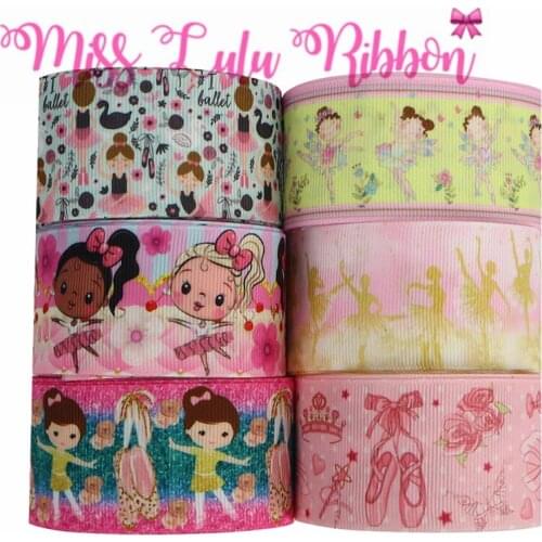 16mm-75mm Ballet Dancing Girl Dress Shoes Printed Grosgrain/Foe Ribbon Flower DIY Hair Bowknots 50yards/roll