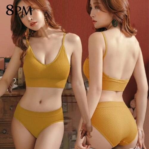 2PCS/lot Women Rib Bra Panties Set Seamless Underwear Ribbed Knit Vest Panties Female Lingerie Fitness Crop Top Set Push Up Bra