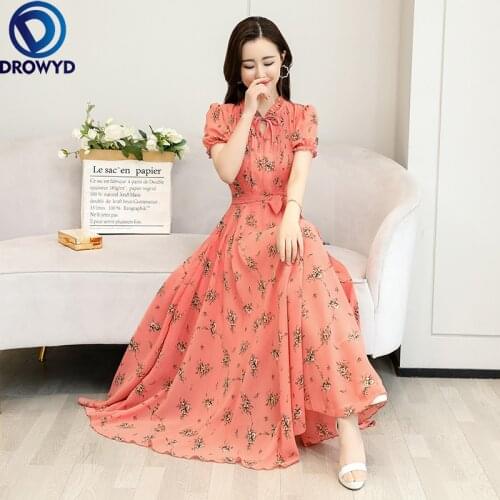 2021 Summer Hot Sale Flower Printed Short Sleeve Plus Size S-4XLWomen Chiffon Long Dress Bodycon Elegant Party Dresses Vestidos