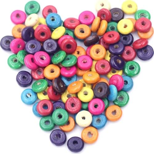 50PCS Mixed Oblate Wood Spacer Beads Jewelry Crafts Making Eco-Friendly Ornaments Kids Handwork Decoration Accessories 10mm