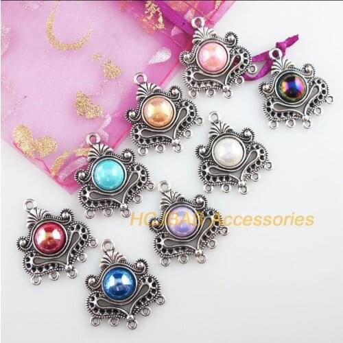 8 New Heart Charms Tibetan Silver Tone Retro Mixed Acrylic Connectors 26x31mm