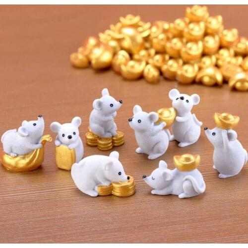 8pcs/set Rich Rat Mouse Figurines Miniatures Resin Bonsai Animals Home Decoration Accessories Crafts Figurines DIY Resin Gift