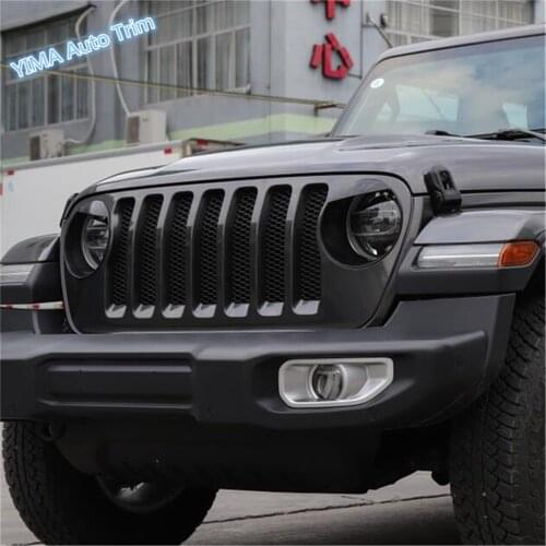 Lapetus Car Styling Black Front Head Lights Lamp Headlights Angry Bird Style Cover Trim ABS Fit For Jeep Wrangler JL 2018 2019