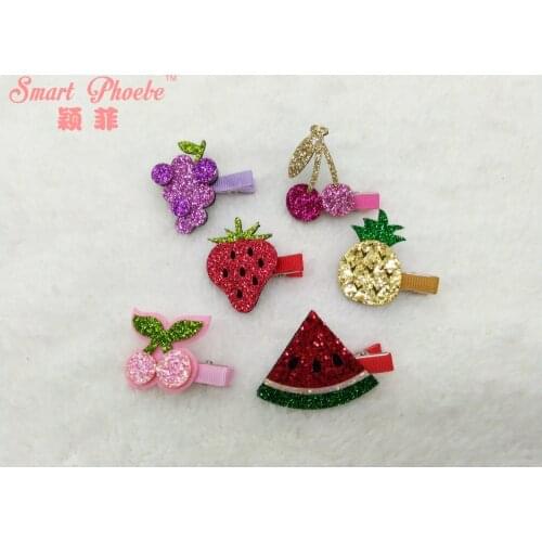 Boutique 30pcs Fashion Cute Glitter Cherry Grape Strawberry Hairpins Solid Kawaii Pineapple Watermelon Hair Clips Headwear