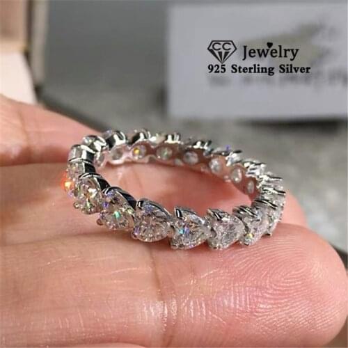 CC S925 Silver Wedding Rings For Women Heart CZ Joint Row Drill Anel Engagement Fine Jewelry Bridal Gift Drop Shipping CC3145