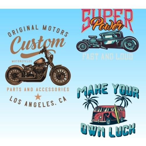 European And American Popular Motorcycle Car Patterns Printed Ironing For Clothing Heat Transfer PVC Patch Heat Transfer