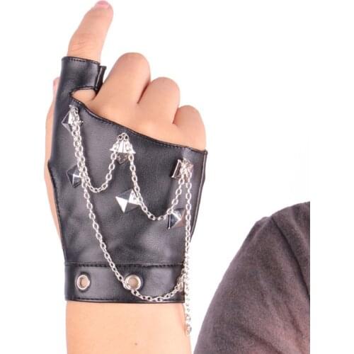 Personality men and women / universal rivet half fashion trend punk dance hip-hop fingerless leather gloves G215