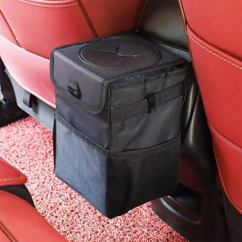 JCJX Car Trash Can with Lid and Storage Pockets 100% Leak-Proof Car Organizer Waterproof Car Garbage Can Multipurpose Trash Bin