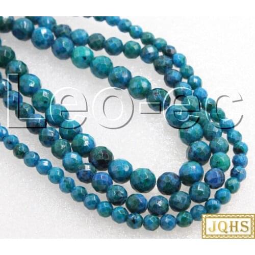 Natural 6mm Round faceted Chrysocolla Loose Strand For Jewelry Making 15" V1280
