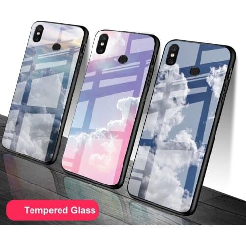 Dreamy clouds Tempered Glass Phone Case For Redmi Note 5 6 7 8 9 Pro Note8T Note9S Redmi8 9 Cover Shell