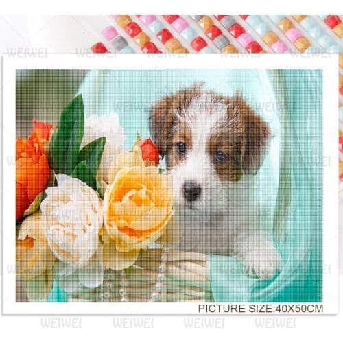 Cute Puppy Flower 5D Round Square Diamond Painting Home Decoration Wall Art Warm Animal Mosaic Sticker Diamond Embroidery Gift