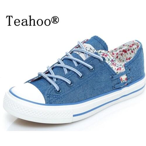 Fashion Women Canvas Shoes Denim Casual Shoes Female Summer Canvas Shoes solid sewing shallow Lace Up Ladies Canvas Shoes Women