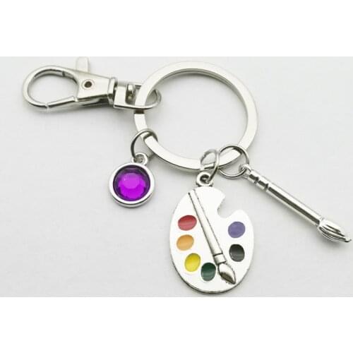 Fashion Nine-color Crystal Stone Pendant Keychain Artist Color Palette Painter Keyring Art Souvenir Key Chain Teacher Gift Woman