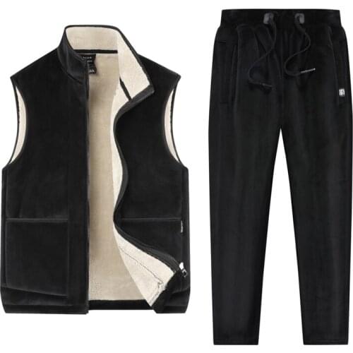 MANTLCONX Tracksuit Men Winter Vest Casual Warm Coat Thick Fleece Two Pieces Sets Jacket+Pants Men Sweatpants Mens Clothing Sets