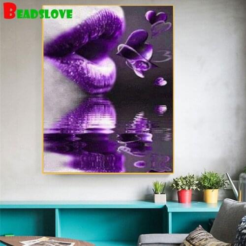 Purple sexy lips butterfly Diamond embroidery Full square Round drill 5D DIY diamond Painting Cross Stitch Rhinestone Mosaic art