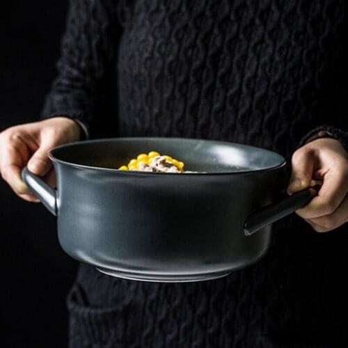 Nordic ceramic bowl noodle bowl big bowl soup bowl binaural instant noodle bowl deep soup bowl home creative personality tablewa