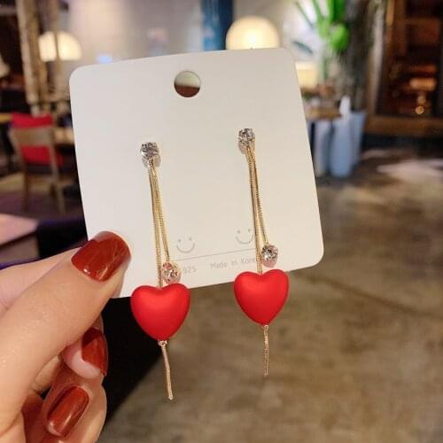 ​ZDMXJL 2021 New Fashion Womens Earrings Fine Red Chinese Style Heart Eardrop Earrings For Women Party Jewelry Gifts Wholesale