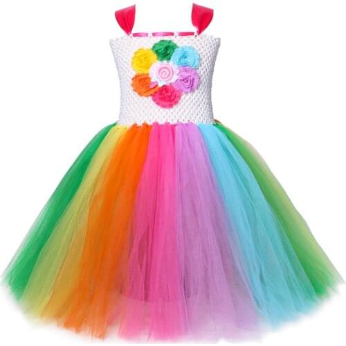 New Lollipop Candy Girls Tutu Dress Kids Rainbow Birthday Party Dress Children Sweet Candy Land Outfit Girls Dance Recital Gown