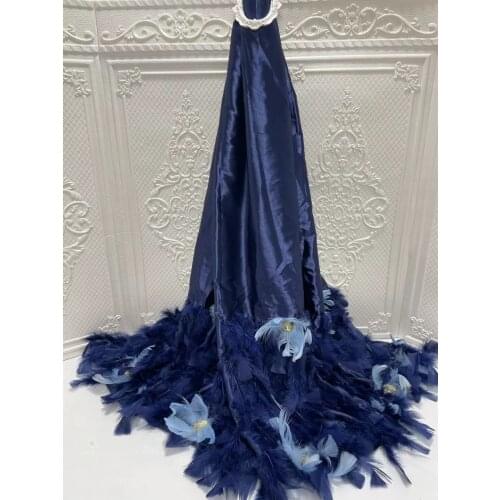 New French net Lace with Feather African Tulle Net embroidered Lace With Beaded Nigerian sequins lace Party ZXN191