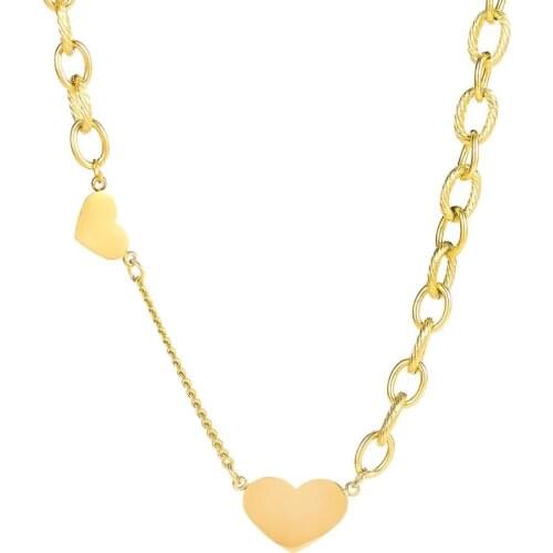 New Fashion Simple Temperamental Heart-shaped Necklace Yellow Gold Color Stainless Steel Jewelry Woman Gift Wholesale Not Fade