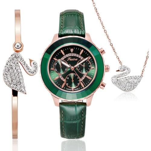 The new trendy fashion ladies watch high-value refracted mirror six-pin personality set wrist watch