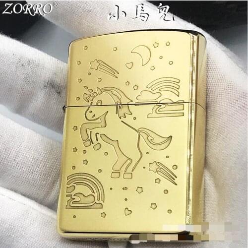 ZORRO Genuine Handmade Fine Carving Personality Creative Starry Sky Unicorn Kerosene Lighter