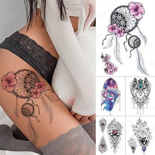 Waterproof Temporary Tattoo Sticker Lily Dream Catcher Mandala Flash Tattoos Mermaid Body Art Arm Neck Fake Tatoo Women Men