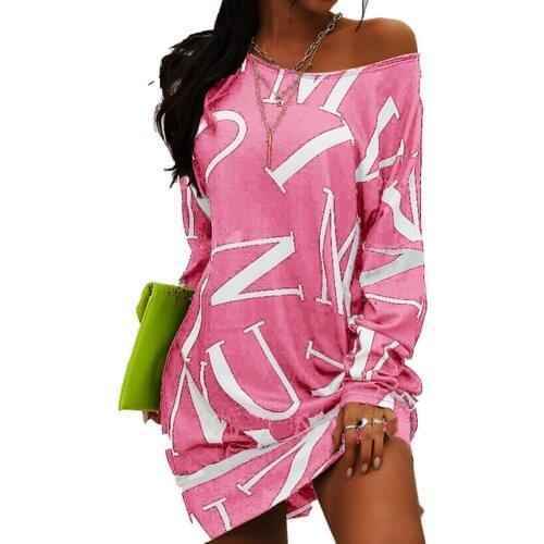 Casual Women Dress Fashion Letters Print Loose Streetwear Female Sundress Long Sleeve O Neck Elegant Office Lady Dress Party