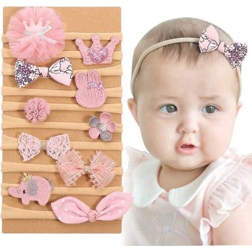 10Pcs/Set Cute Baby Girl Hair Accessories Bows Crown Newborn Baby Headband Hair Bands Children Kids Haarband Girl Hair Clips