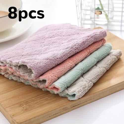 8PCS Household Super Absorbent Microfiber Towel Kitchen Dish Cloth Non-Stick Oil Washing Rag Tableware Cleaning Wiping Tool