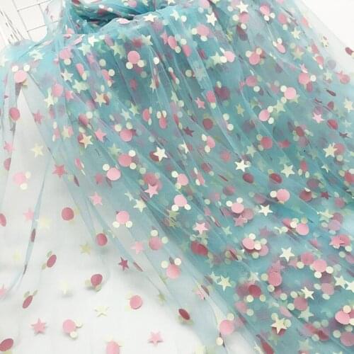 Rainbow Printed Tulle Mesh Lace Fabric Colorful Polka Dot Mic Stars Fabric For Wedding Veil, Tutu dress, Bridal Decor, 2 yards