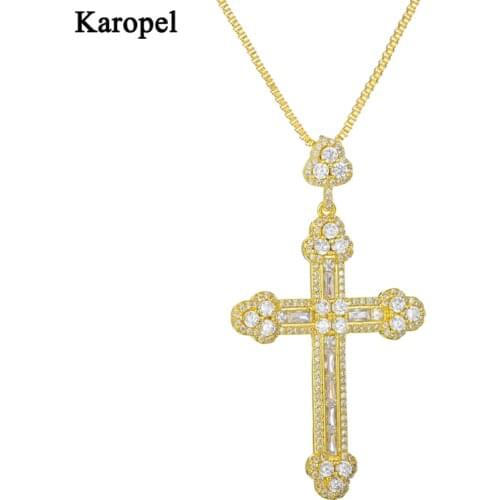 Hip Hop Copper Micro pave Zircon Cross Pendant Necklace Ice Out Men Women Exquisite Design Cross Necklace Jewelry Gift