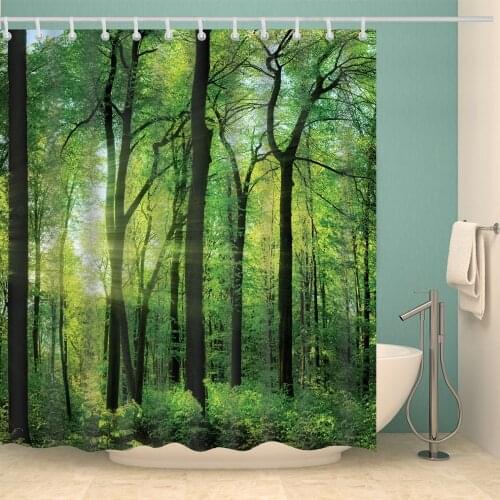 Forest Trees Printed 3D Green Shower Curtain Pattern Bathroom Shower Waterproof Mildewproof Decor Cortina de bano180x200cm Large