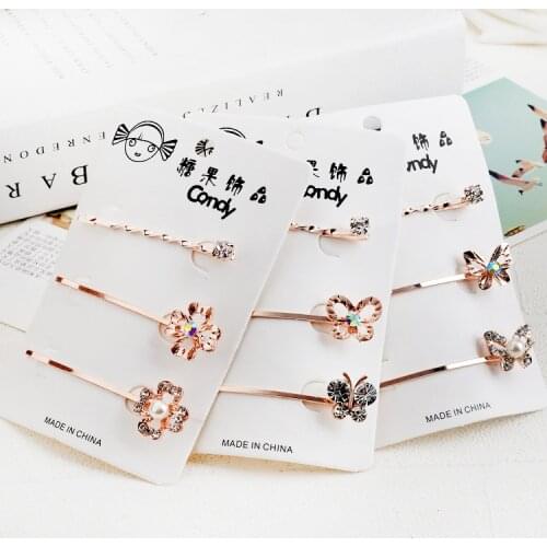 1pack=4PCS Korean Hairpins Women Girls Crystal Rhinestone Hair Clip Barrette Hairpin Hairband Clamp Barrettes Hair Accessories