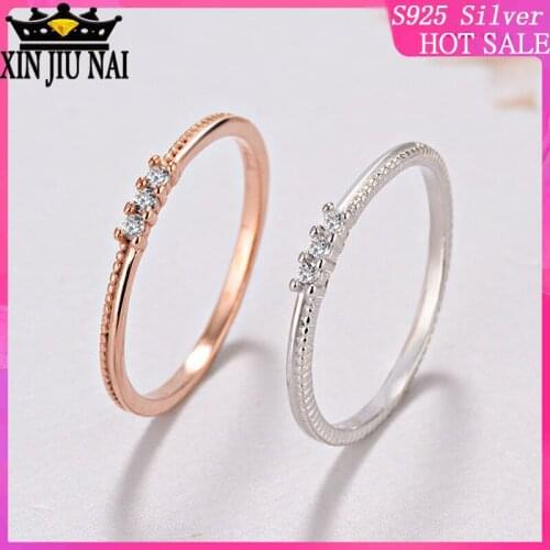 925 sterling silver 2020 new 18K Rose Gold Three Diamond Mini Elegant simple small fresh finger diamond rings for women