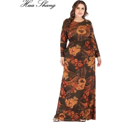 4xl 5xl 6xl Maxi Dress Plus Size Women Winter Long Sleeve Retro Printing Vintage Dress Pockets Floor Length Tunic Party Dresses