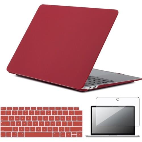 Hard Laptop Case for Apple Macbook Air 11/Air 13 /Pro 13/15 Rubberized Matte Wine Red Shell+US Keyboard Cover+Screen Protector