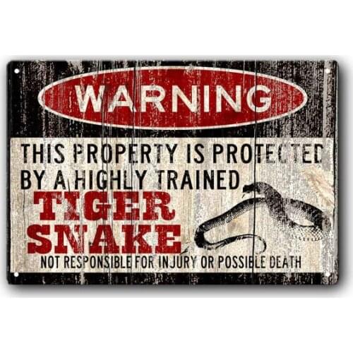 Snake Warning Sign Funny Tiger Snake Sign Vintage Tin Metal Sign Bar Club Cafe Garage Wall Decor Farm Decor Art