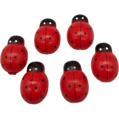 20PCS Mini Wood Ladybugs Shaped Stickers Miniature Dollhouse Bonsai Fairy Garden Landscape Ladybugs Decor