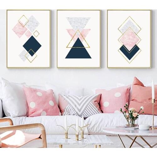 3panel Abstract Gemoetric Painting Canvas Prints And Poster Modern Wall Art For Living Room Decor Nordic Pink Wall Painting