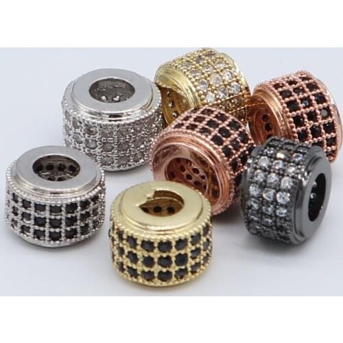 5pcs/lot round cz beads 6 colours 6*10mm beads zirconia for diy bracelet making Micro pave cz copper beads Spacer wholesale