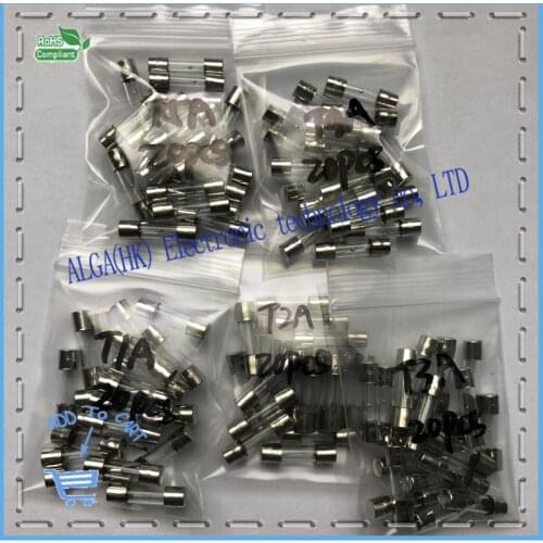 5X20 5 * 20 Delay Glass Tube Fuse T1A T2A T3A T4A T5A 250V slow blow unbundled 20PCS each one or choose one type 100pcs