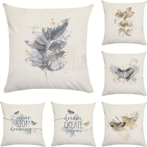 English Letters & Flower and Bird Series Cushion Cover Sofa Short Plush Pillow Cover Colorful Pillowcase Fresh Soft Home Decor