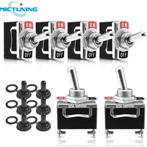 MICTUNING 6pcs Auto Rocker Toggle Switch Heavy Duty SPST 2 Pin ON/OFF Switch Metal Bat Waterproof Boot Cap Cover for Marine Boat