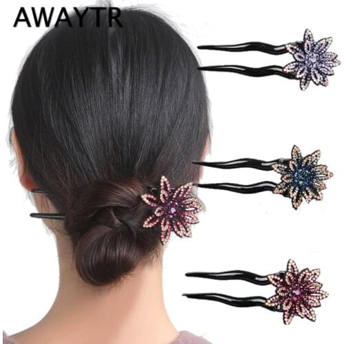 AWAYTR Crystal Flower Hair Forks Hair Comb Hairpin Classic Bodkin Hair Accessories Headdress Adult All-Match Hair Comb Fashion