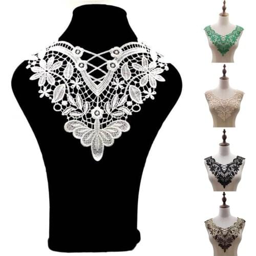 White Lace Neckline Patches DIY Fabic Embroidered Applique Neckline for Lace Fabric Sewing Supplies Scrapbooking Applique Patch