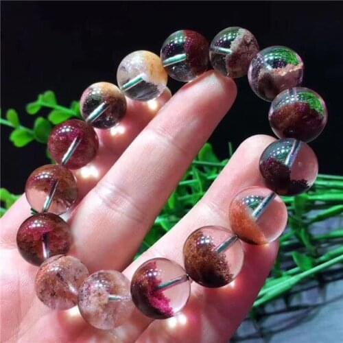 Natural Four Seasons Flower Phantom Ghost Quartz Crystal Bracelet 14.5mm AAAA
