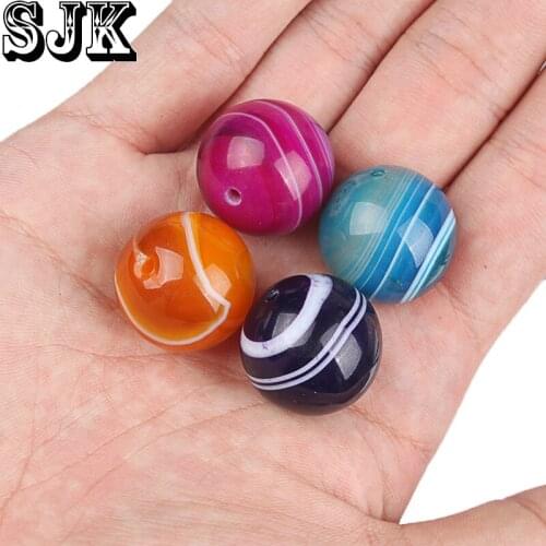 Beads Natural Stone Blue Rose Purple Orange Stripe Agates 20mm Round Loose Beads Big Beads DIY Bracelet For Jewelry Making