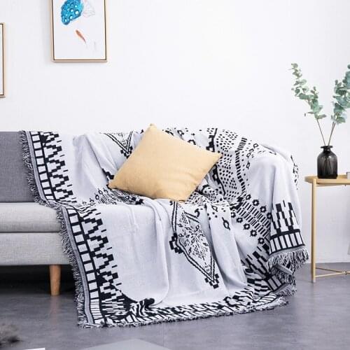 Black White Geometric Throw Blanket Sofa cover Towel Knitted Nap Blanket With Tassels Tablecloth Tapestry Home Bed Decoration